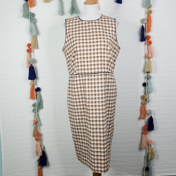 Ann Taylor Plaid Faux Leather Trim Sheath Dress - Picture 4 of 7